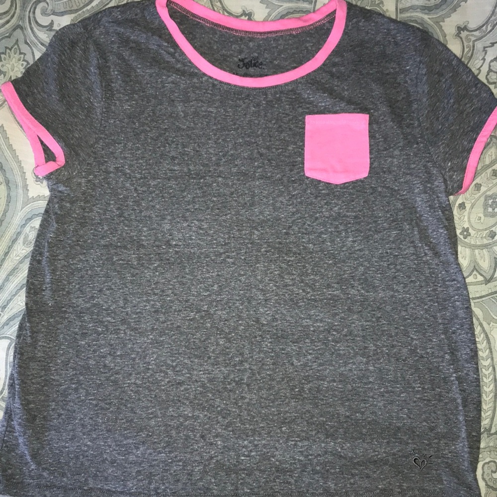 Justice Grey and Pink ringer top, semi cropped